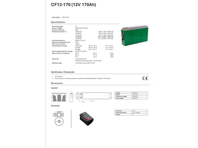 Lpcf12 170 - 12v / 170ah vrla lead carbon front-terminal batterij (12x) - afbeelding 3 van  12