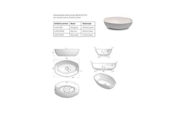 Luca sanitair - danish ovaal - luva1307m - waskom 48 x 32,5 cm - afbeelding 2 van  2