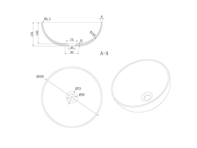 Luca sanitair - luva1320a - waskom 40 cm - afbeelding 2 van  3