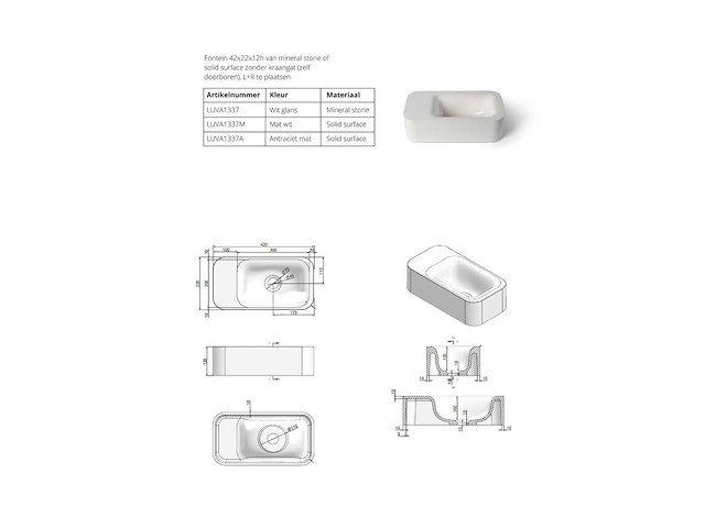 Luca sanitair - luva1337a - fontein 42 x 22 cm - afbeelding 1 van  3