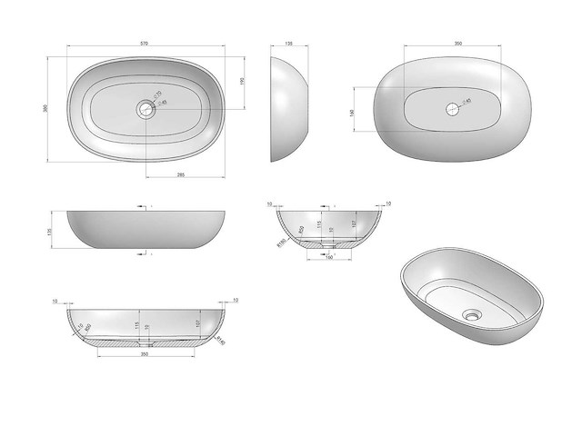 Luca sanitair - ovaal - luva1306a - waskom 57 x 38 cm - afbeelding 1 van  1