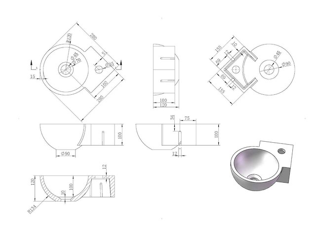 Luca sanitair - rond - luva1326a - hoekfontein 28 x 28 cm - afbeelding 3 van  3