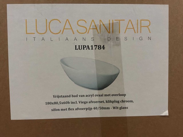 Luca sanitair lupa 1784 189x80,5x60cm vrijstaand bad - afbeelding 3 van  4