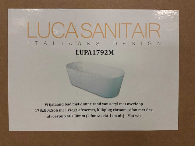 Luca sanitair lupa 1792m 178x80x56cm vrijstaand bad - afbeelding 4 van  4