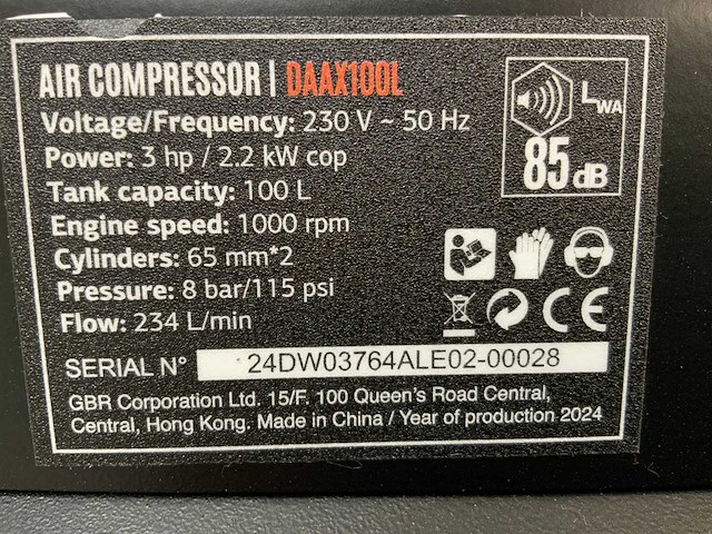 Luchtcompressor - daewoo - daax100l - 2025 - afbeelding 6 van  14
