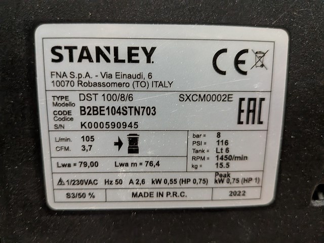 Luchtcompressor, stanley, 100/8/6, 2022 - afbeelding 6 van  8
