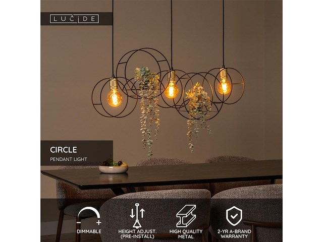 Lucide circle hanglamp 3xe27 zwart - afbeelding 2 van  2
