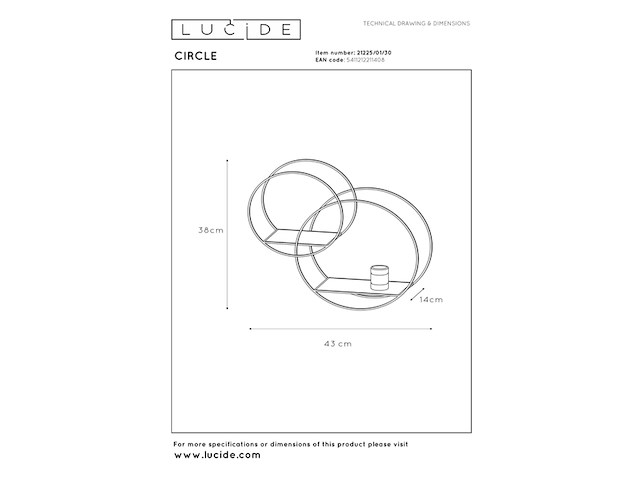 Lucide circle wandlamp 1xe27 zwart - afbeelding 2 van  3