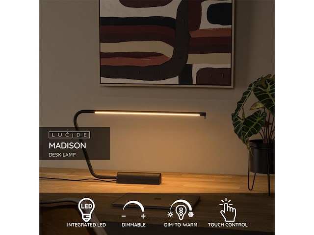Lucide madison bureaulamp led dimbaar 1x6,5w 2700k zwart - afbeelding 2 van  3