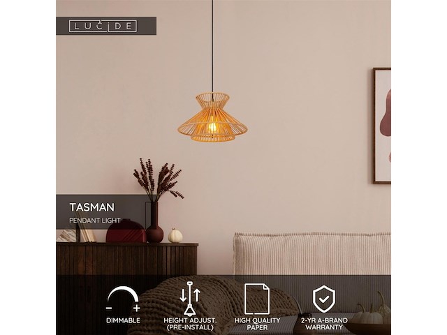 Lucide tasman hanglamp 1xe27 naturel japandi - afbeelding 4 van  4