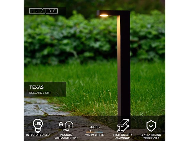 Lucide texas sokkellamp led 1x7w 3000k ip54 antraciet - afbeelding 3 van  3