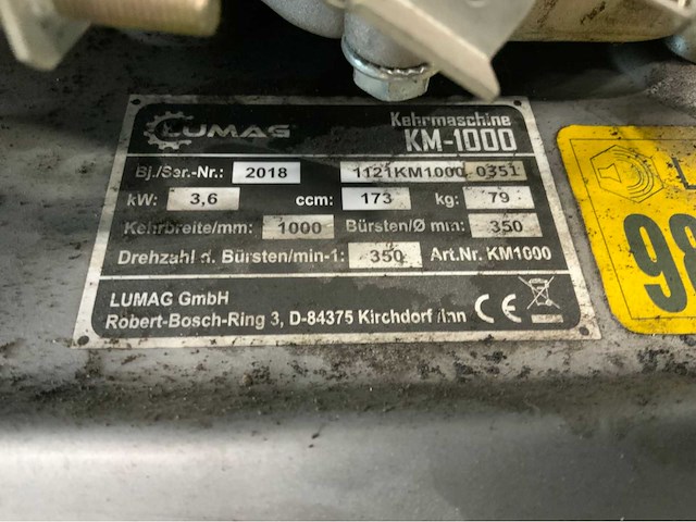 Lumag - 2018 - km1000 - zelfrijdende veegmachine incl sneeuwschuiver - afbeelding 11 van  12