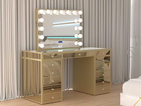 Luxe kaptafel met verlichting - 1500x600x810mm - goudkleurig - incl. krukje - afbeelding 3 van  12