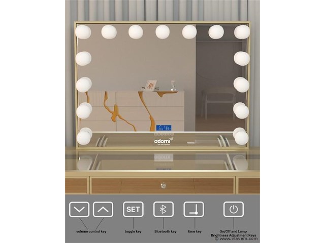 Luxe kaptafel met verlichting - 1500x600x810mm - goudkleurig - incl. krukje - afbeelding 4 van  12