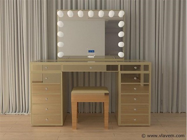 Luxe kaptafel met verlichting - 1500x600x810mm - goudkleurig - incl. krukje - afbeelding 1 van  12