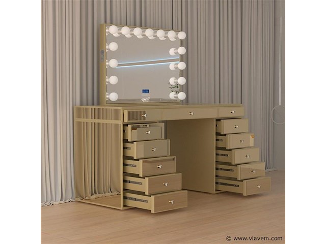 Luxe kaptafel met verlichting - 1500x600x810mm - goudkleurig - incl. krukje - afbeelding 5 van  12