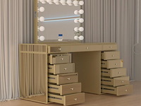 Luxe kaptafel met verlichting - 1500x600x810mm - goudkleurig - incl. krukje - afbeelding 5 van  12