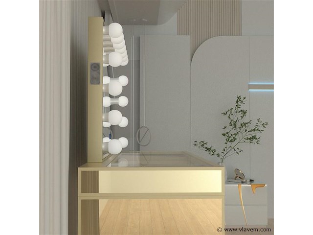 Luxe kaptafel met verlichting - 1500x600x810mm - goudkleurig - incl. krukje - afbeelding 6 van  12