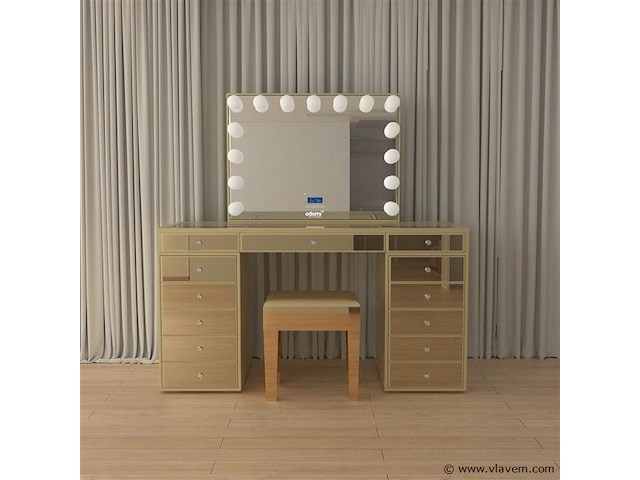 Luxe kaptafel met verlichting - 1500x600x810mm - goudkleurig - incl. krukje - afbeelding 11 van  12