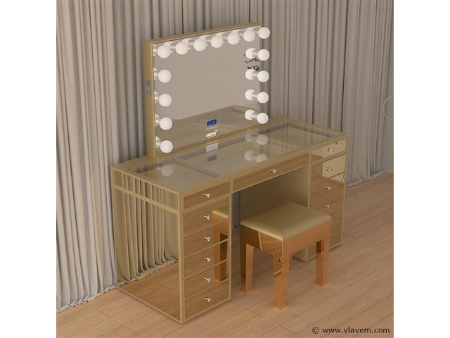 Luxe kaptafel met verlichting - 1500x600x810mm - goudkleurig - incl. krukje - afbeelding 12 van  12