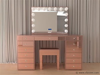 Luxe kaptafel met verlichting - 1500x600x810mm - hoogglans roze - incl. krukje - afbeelding 1 van  12