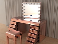 Luxe kaptafel met verlichting - 1500x600x810mm - hoogglans roze - incl. krukje - afbeelding 5 van  12