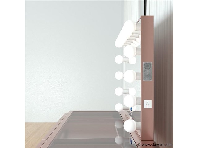 Luxe kaptafel met verlichting - 1500x600x810mm - hoogglans roze - incl. krukje - afbeelding 7 van  12