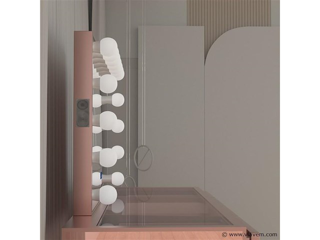 Luxe kaptafel met verlichting - 1500x600x810mm - hoogglans roze - incl. krukje - afbeelding 8 van  12