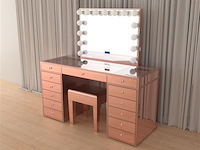 Luxe kaptafel met verlichting - 1500x600x810mm - hoogglans roze - incl. krukje - afbeelding 12 van  12