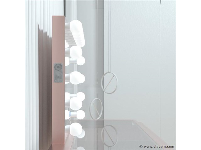 Luxe kaptafel met verlichting - 1500x600x810mm - roze - incl. poef - afbeelding 3 van  11