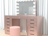 Luxe kaptafel met verlichting - 1500x600x810mm - roze - incl. poef - afbeelding 4 van  11