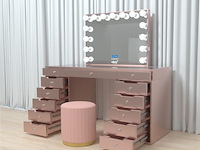 Luxe kaptafel met verlichting - 1500x600x810mm - roze - incl. poef - afbeelding 7 van  11