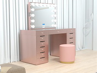 Luxe kaptafel met verlichting - 1500x600x810mm - roze - incl. poef - afbeelding 8 van  11