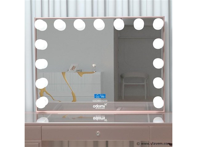 Luxe kaptafel met verlichting - 1500x600x810mm - roze - incl. poef - afbeelding 10 van  11