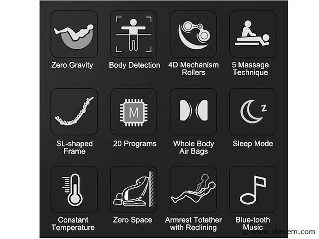 Luxe massagestoel zero gravity - wit / blauw - afbeelding 11 van  21