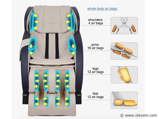 Luxe massagestoel zero gravity - wit / blauw - afbeelding 14 van  21