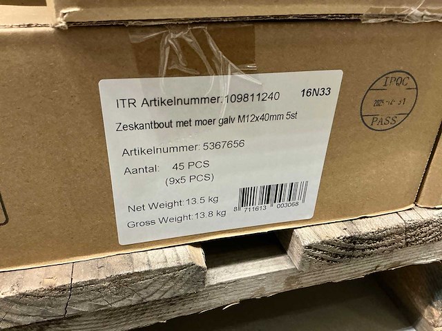 M12x40mm zeskantbout met moer (675x) - afbeelding 2 van  4
