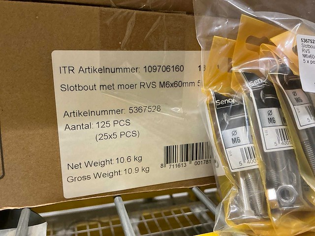 M6x60mm slotbout met moer (250x) - afbeelding 3 van  3