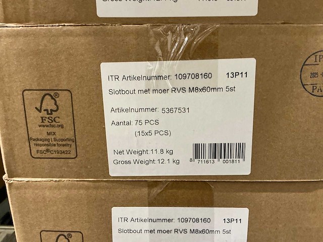M8x60mm slotbout met moer (300x) - afbeelding 2 van  4
