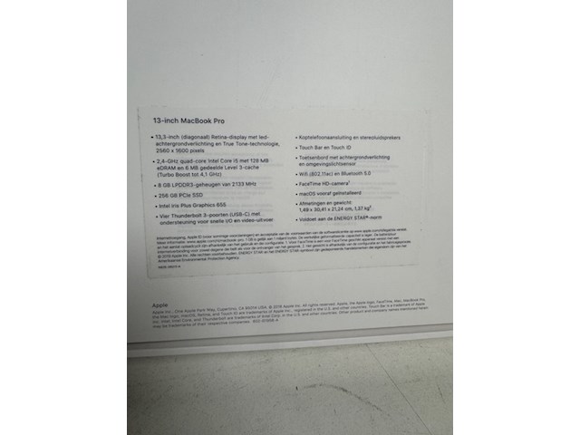 Macbook pro apple, a2159, space grey - afbeelding 4 van  6