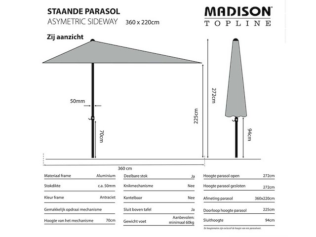 Madison - asymetric sideway - parasol - afbeelding 3 van  4