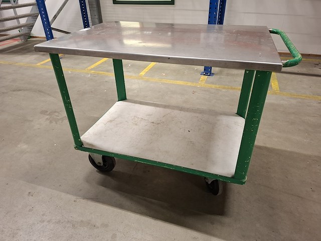 Magazijnwagen met los rvs blad - afbeelding 1 van  5