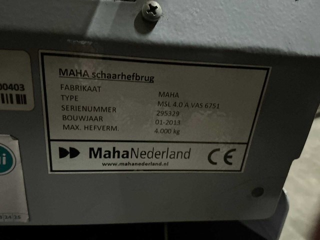 Maha - 2013 - msl 4.0a vas6751 - hefbrug 4ton - afbeelding 5 van  21