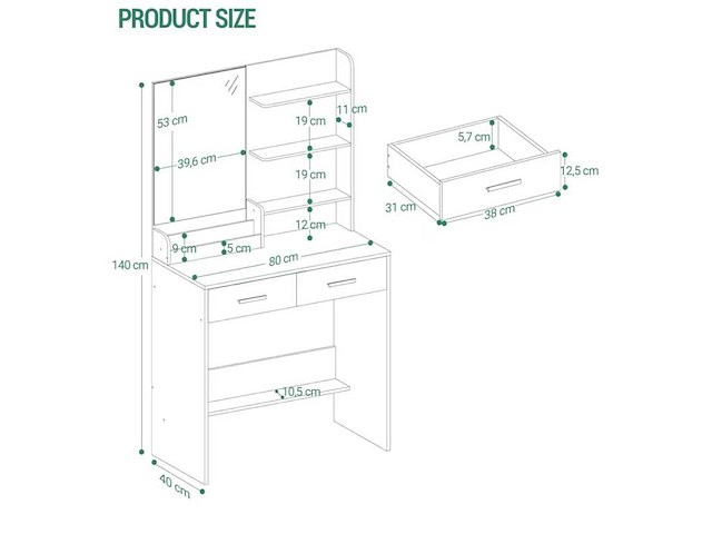 Make-up dressoir met spiegel hzuaneri, wit - afbeelding 3 van  3