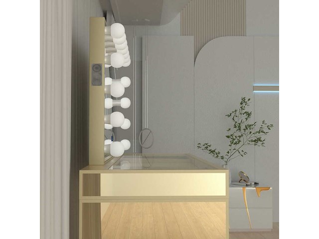 Make up tafel vonato, kaptafel met spiegel en kruk, hoogglans goud - afbeelding 3 van  12