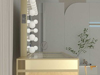 Make up tafel vonato, kaptafel met spiegel en kruk, hoogglans goud - afbeelding 3 van  12