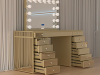 Make up tafel vonato, kaptafel met spiegel en kruk, hoogglans goud - afbeelding 5 van  12