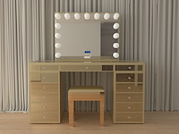 Make up tafel vonato, kaptafel met spiegel en kruk, hoogglans goud - afbeelding 9 van  12