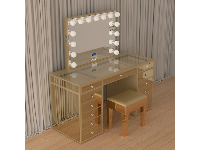 Make up tafel vonato, kaptafel met spiegel en kruk, hoogglans goud - afbeelding 10 van  12