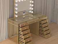 Make up tafel vonato, kaptafel met spiegel en kruk, hoogglans goud - afbeelding 11 van  12